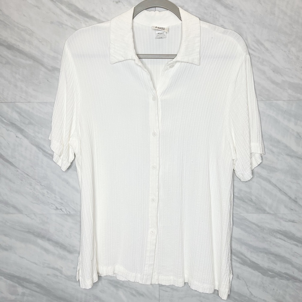Eileen Fisher Button Down Pleated Top Large